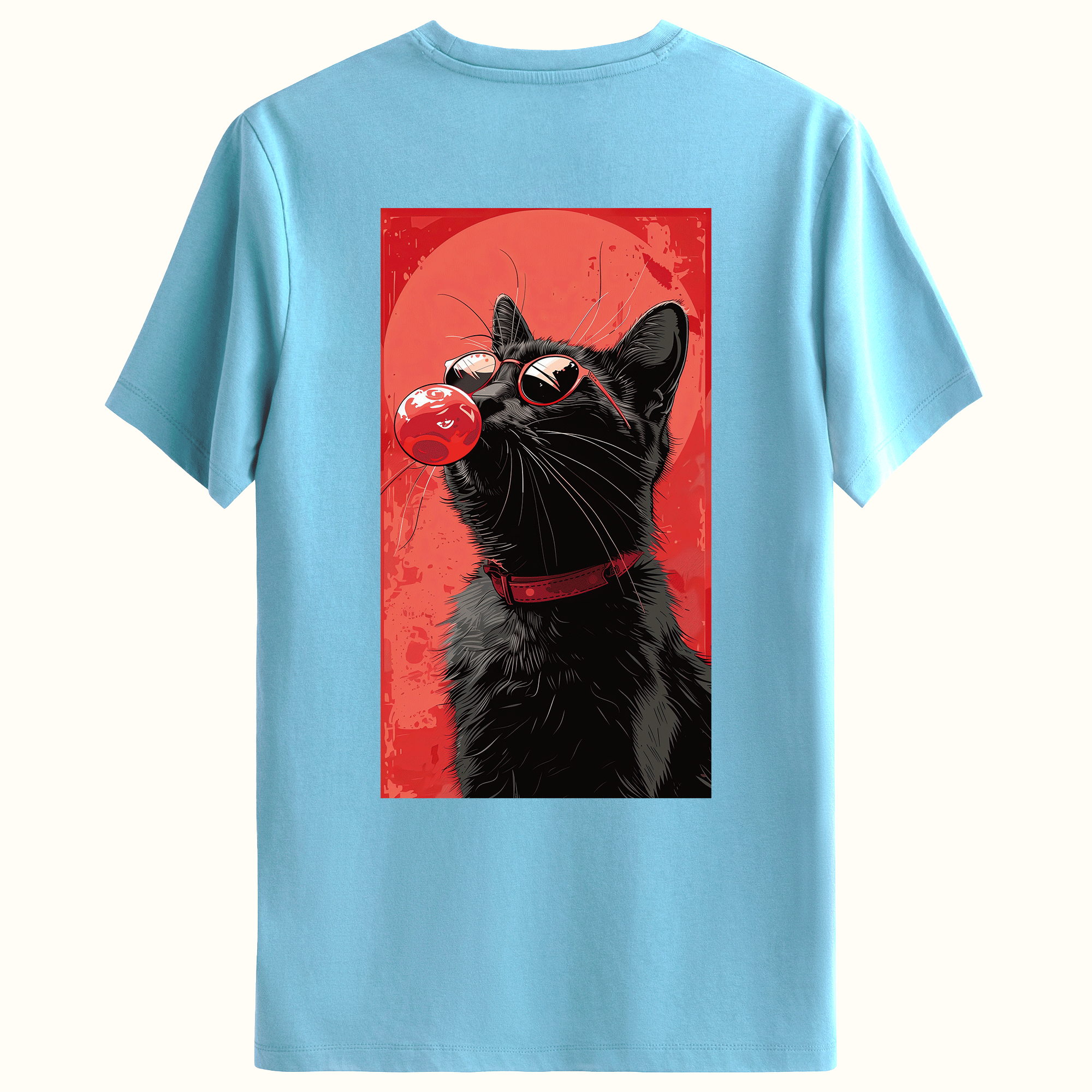 Kırmızı Kedi Tasarımlı Sırt Baskılı Regular T-Shirt