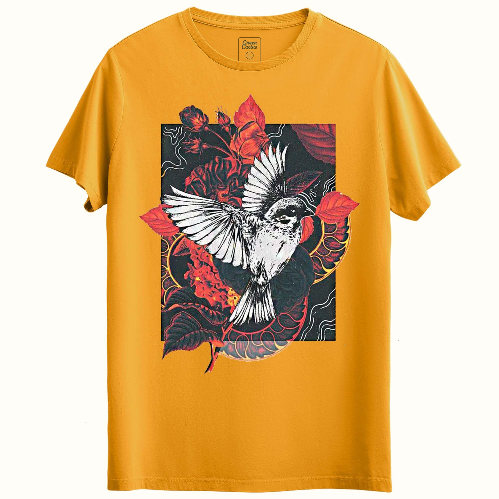 Çiçekli kuş Tasarımlı Regular T-Shirt