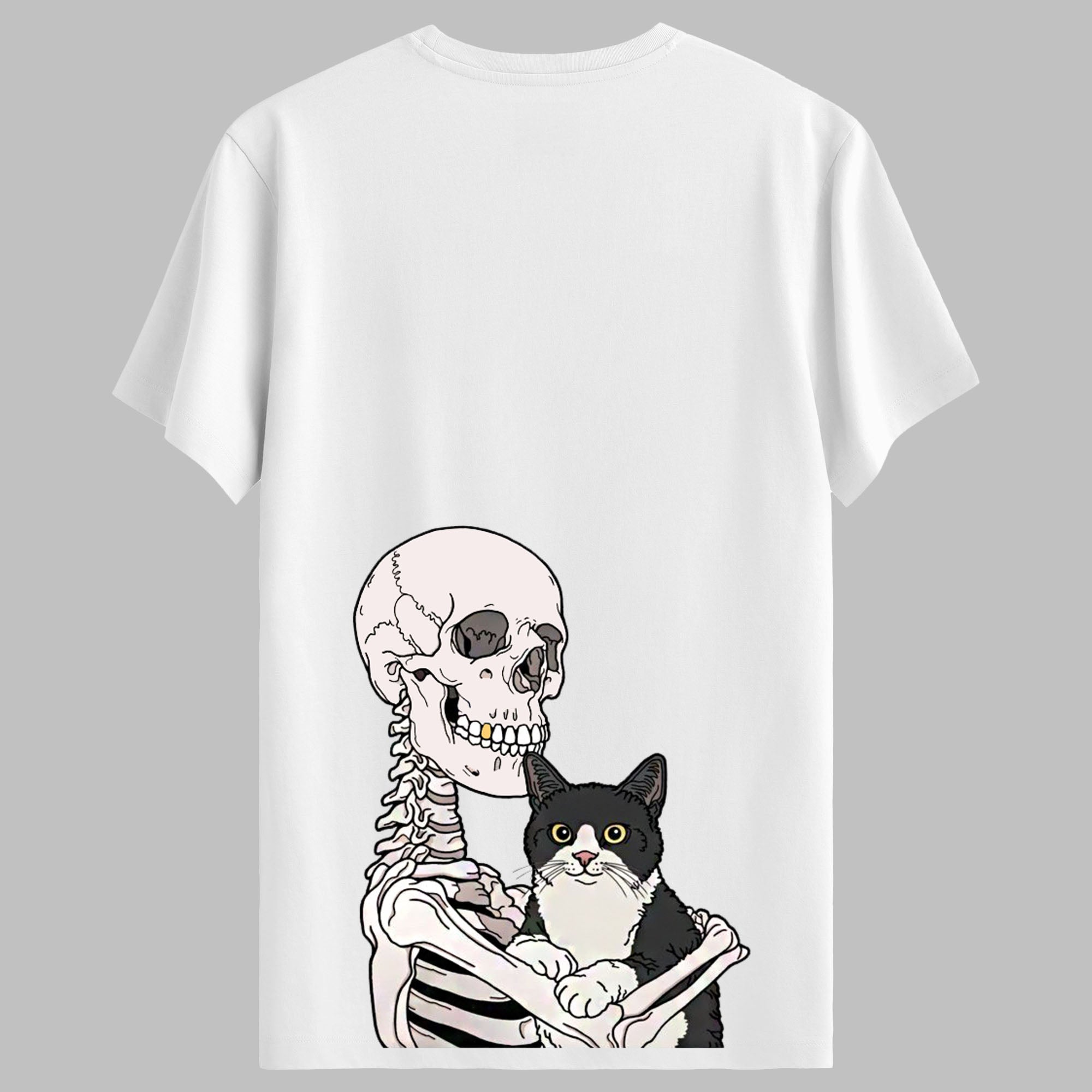 Kedi iskelet Tasarımlı Sırt baskılı Regular T-Shirt