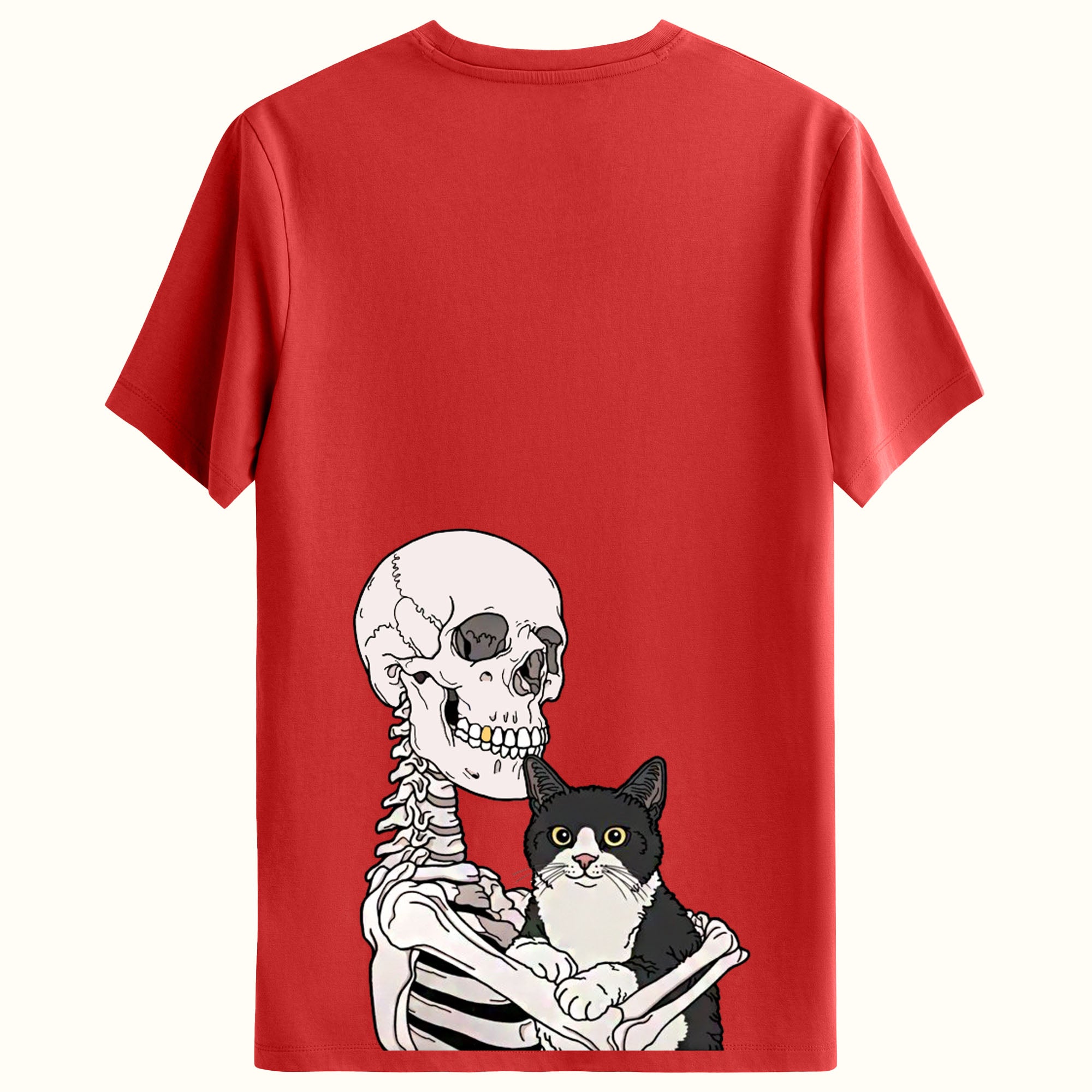 Kedi iskelet Tasarımlı Sırt baskılı Regular T-Shirt