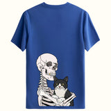 Kedi iskelet Tasarımlı Sırt baskılı Regular T-Shirt