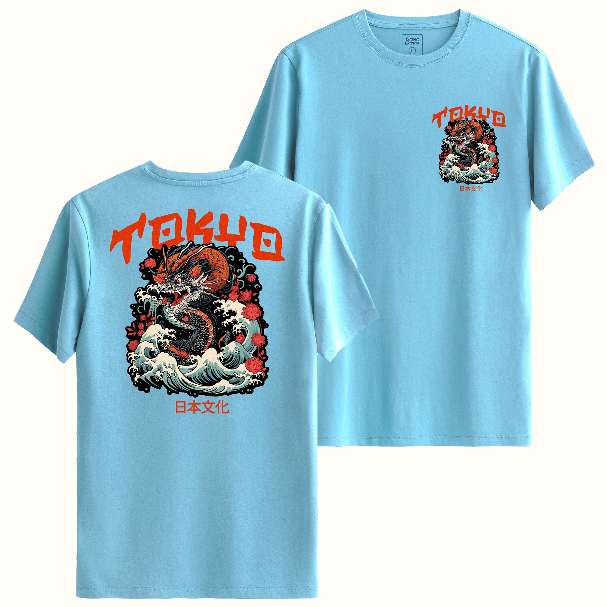 Ejderha ve Tokyo Yazılı Sırt Baskı Tasarımlı Regular T-Shirt