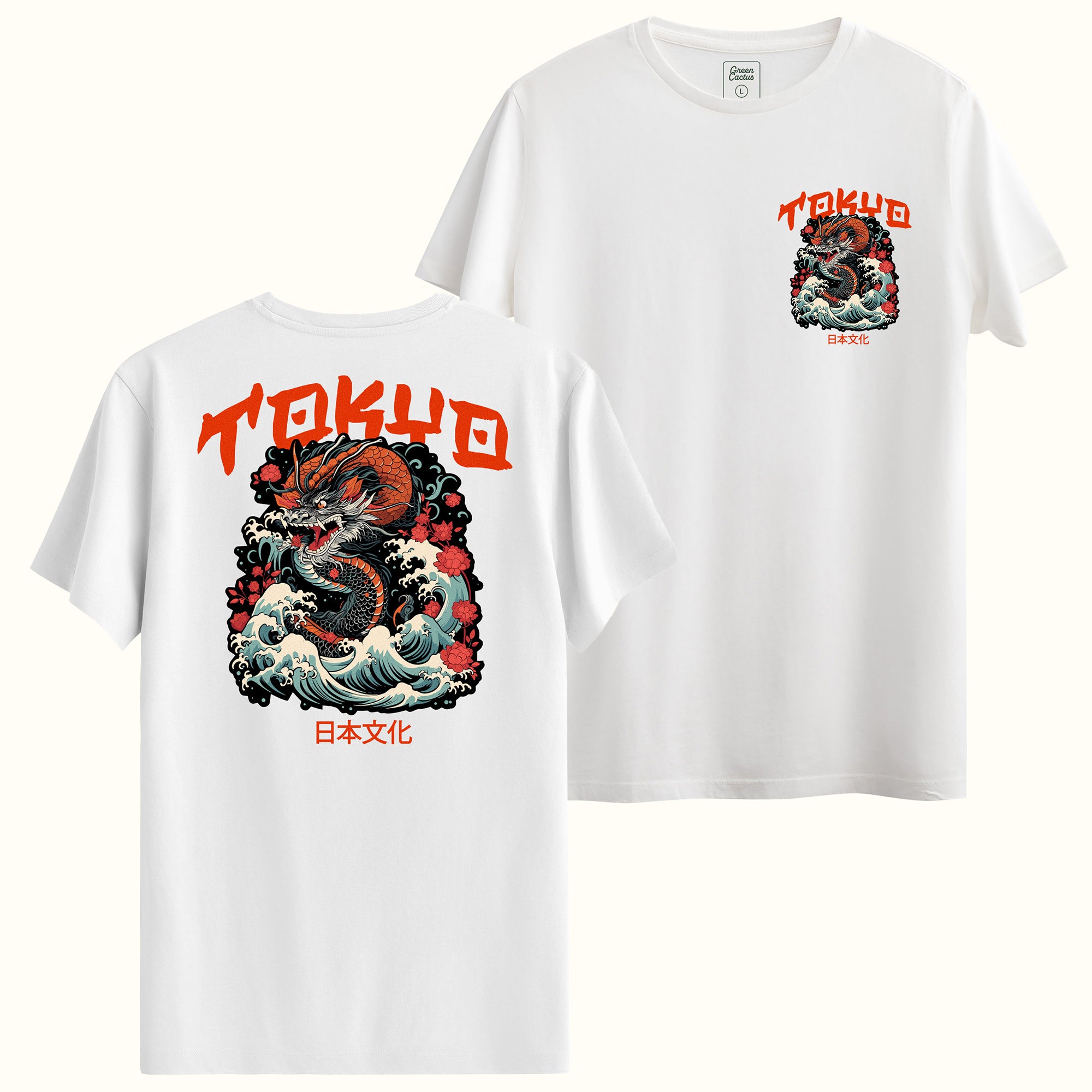 Ejderha ve Tokyo Yazılı Sırt Baskı Tasarımlı Regular T-Shirt