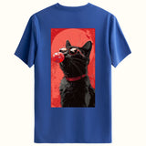 Kırmızı Kedi Tasarımlı Sırt Baskılı Regular T-Shirt