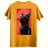 Kırmızı Kedi Tasarımlı Sırt Baskılı Regular T-Shirt