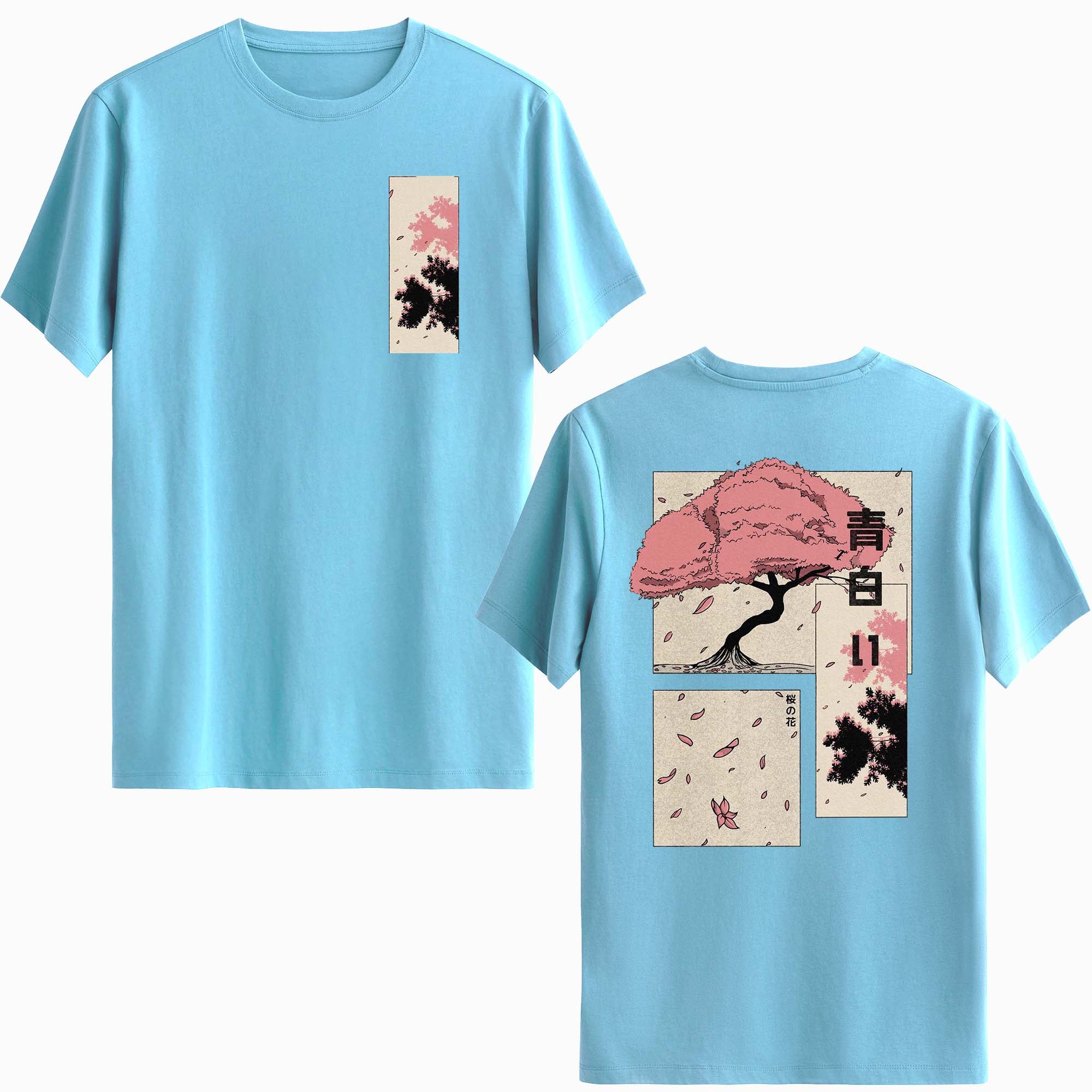 Pembe Ağaç Tasarımlı İki Taraflı Baskılı Regular T-Shirt