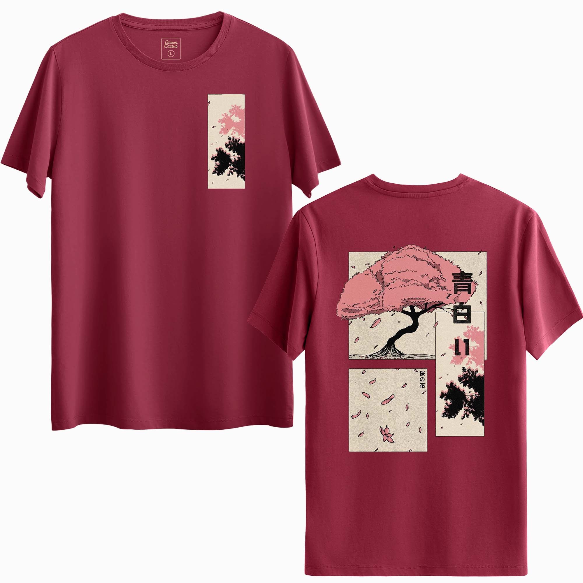 Pembe Ağaç Tasarımlı İki Taraflı Baskılı Regular T-Shirt