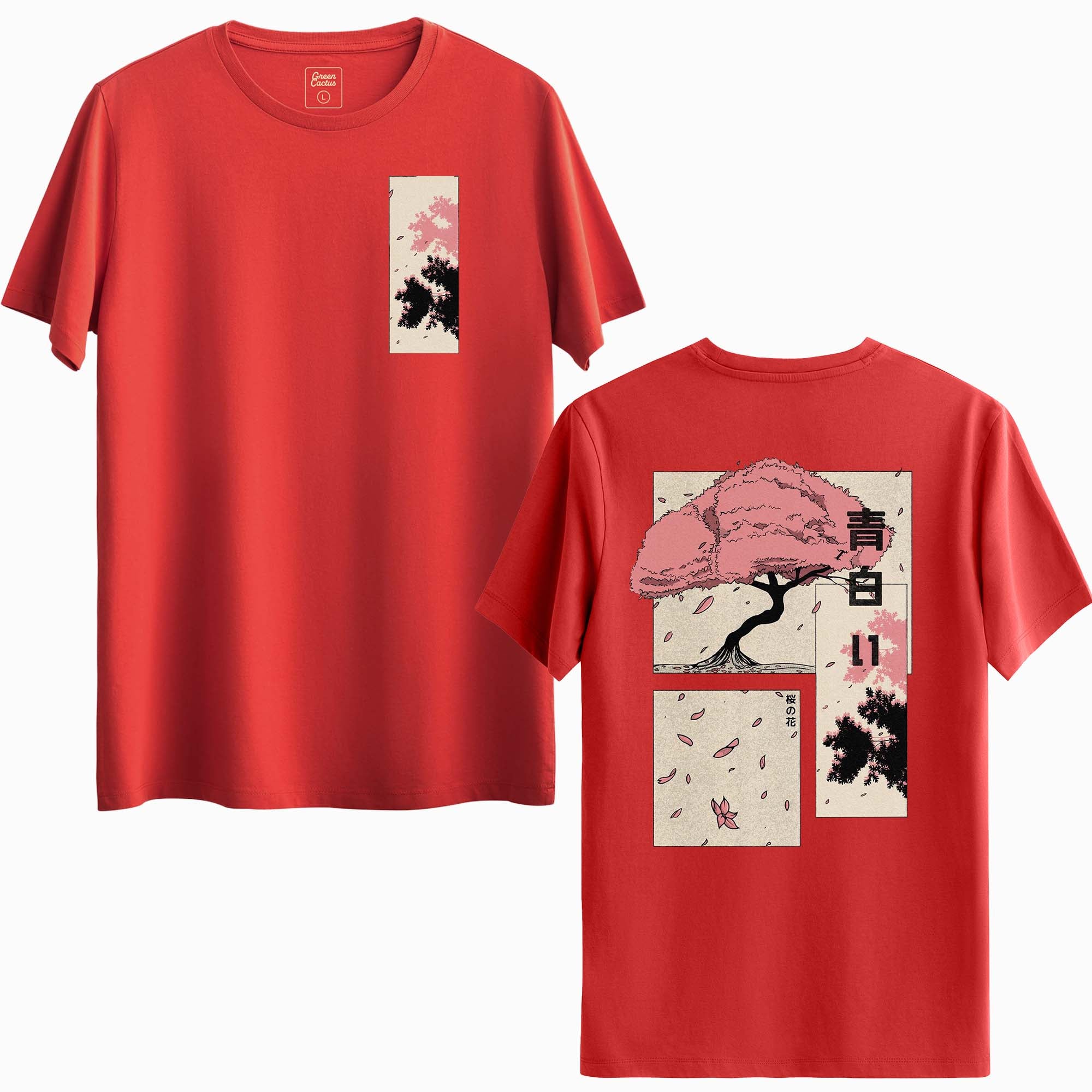 Pembe Ağaç Tasarımlı İki Taraflı Baskılı Regular T-Shirt