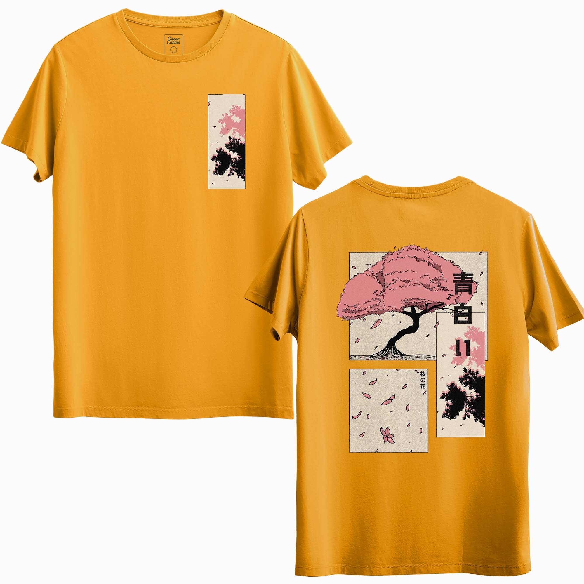 Pembe Ağaç Tasarımlı İki Taraflı Baskılı Regular T-Shirt