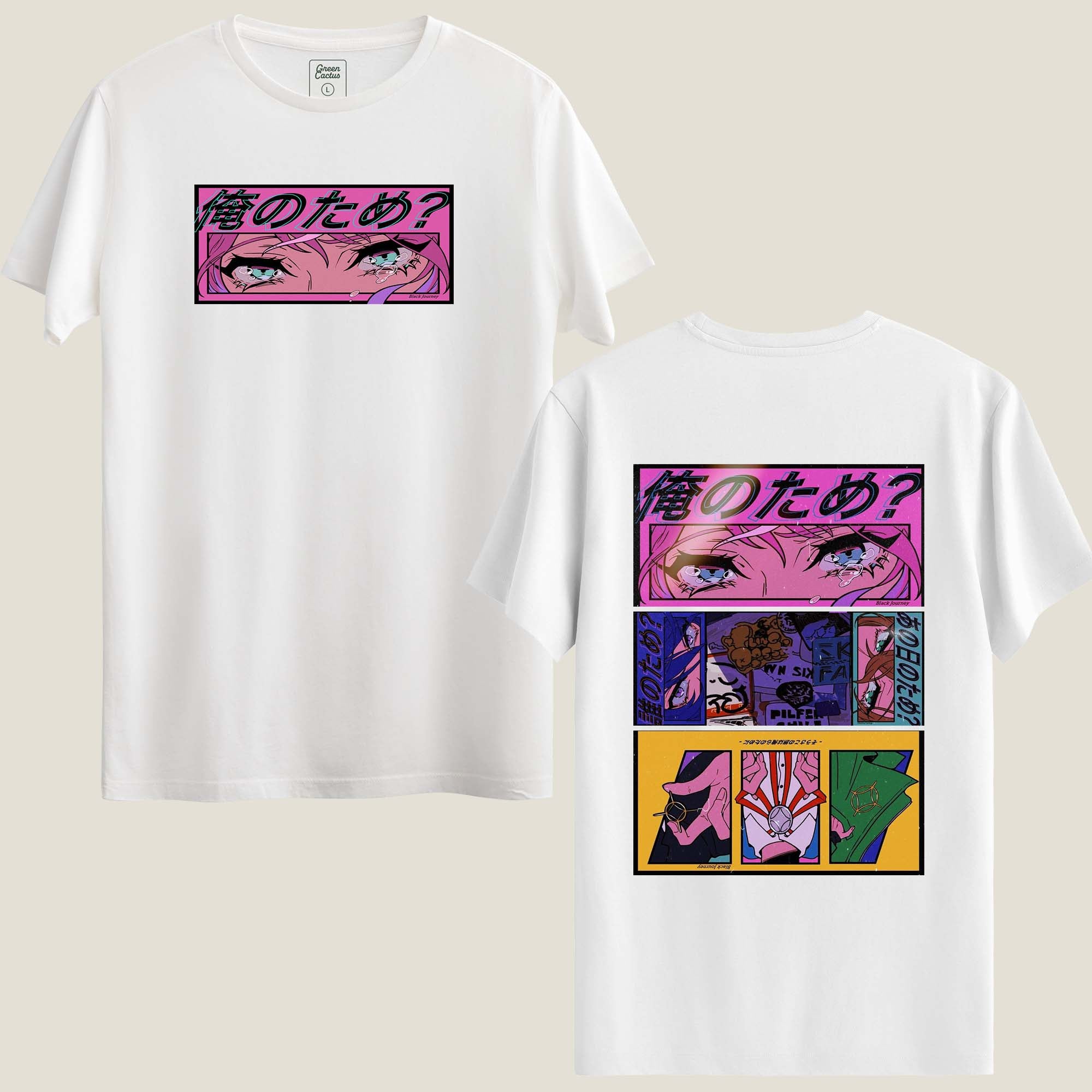 Anime Göz Tasarımlı İki Taraflı Baskılı Regular T-Shirt